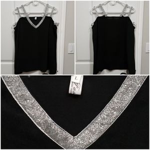 Black Sparkly Multi Strap Top Size Large